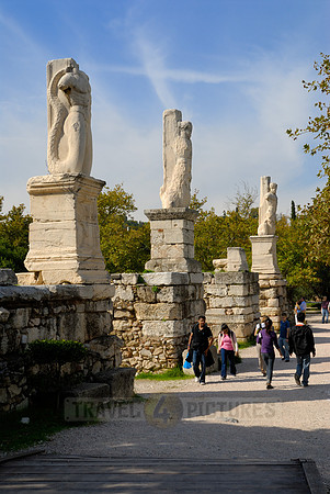 ancient agora marble statues as columns of ancient buildings
