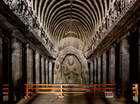 interior shot of Ellora Chaitya Cave No. 10