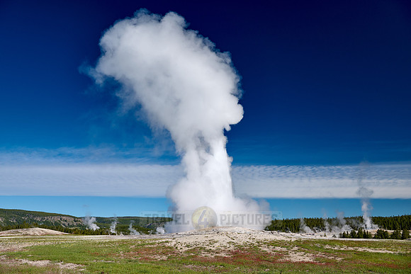 erupting Old Faithful Geyser, Yellowstone National Park, Wyoming