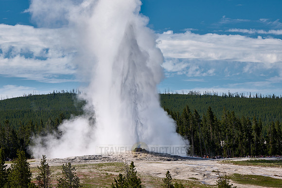 erupting Old Faithful Geyser, Yellowstone National Park, Wyoming