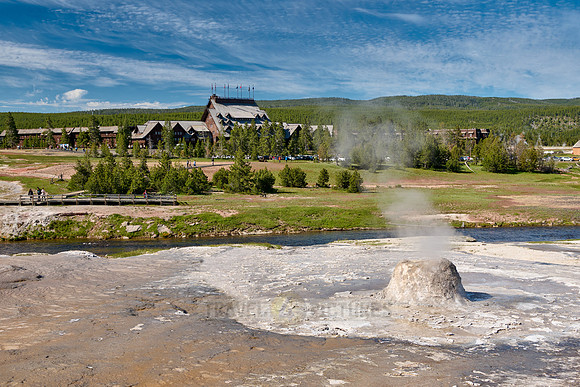 Beehive Geyser and Old Faithful Inn, Upper Geyser Basin