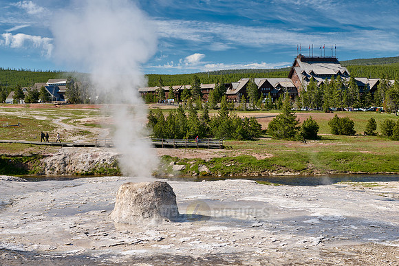 Beehive Geyser and Old Faithful Inn, Upper Geyser Basin