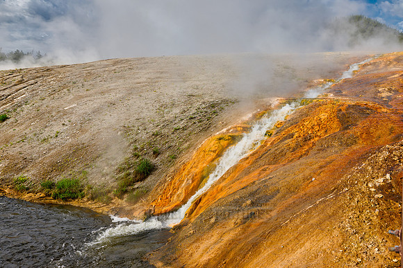 hot spring water flows into Firehole River, Midway Geyser Basin