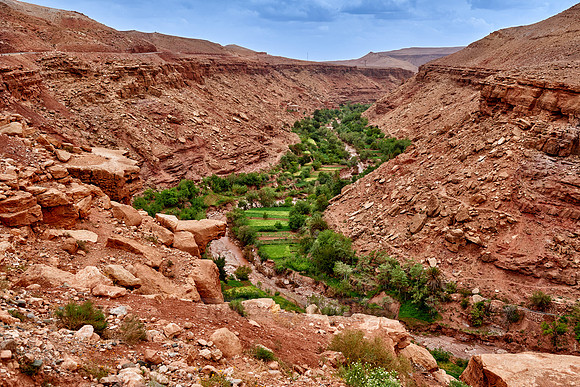 green valley in dry mountain area