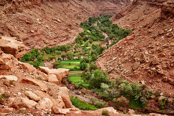 green valley in dry mountain area
