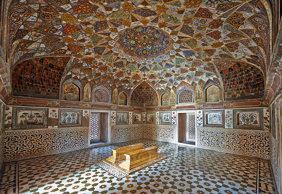interior shot of brilliant decorated walls and ceiling