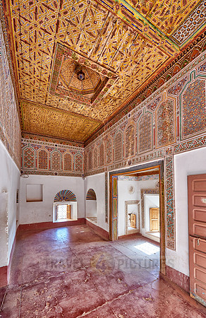 inside shot with decorated ceiling inside Kasbah Taourirt