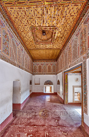 inside shot with decorated ceiling inside Kasbah Taourirt