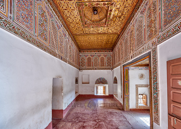 inside shot with decorated ceiling inside Kasbah Taourirt