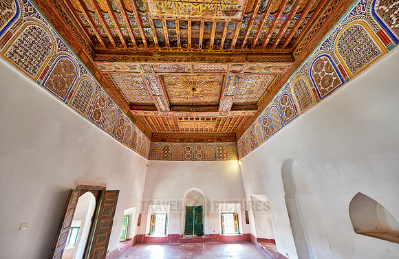 inside shot with decorated ceiling inside Kasbah Taourirt