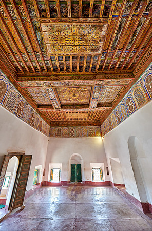 inside shot with decorated ceiling inside Kasbah Taourirt