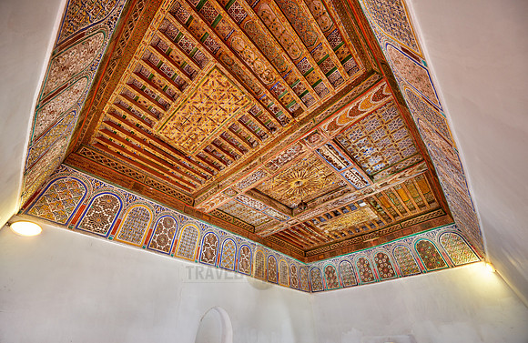 inside shot with decorated ceiling inside Kasbah Taourirt