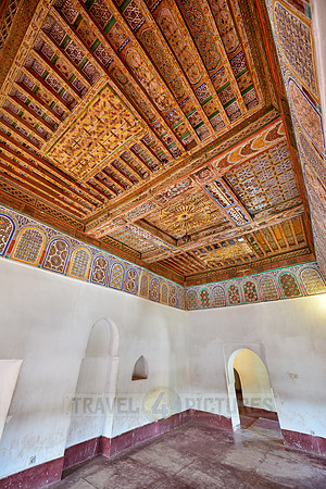 inside shot with decorated ceiling inside Kasbah Taourirt