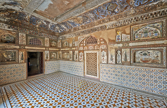 interior shot of brilliant decorated walls and ceiling