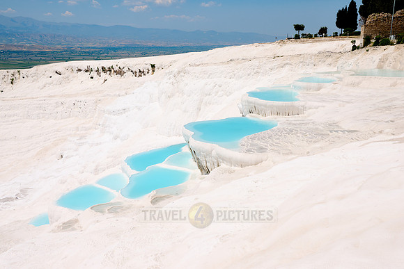 blue pools of Pamukkale travertine terraces