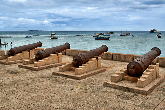 historical cannons in harbor of Stone Town