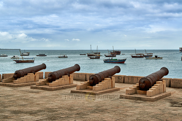 historical cannons in harbor of Stone Town