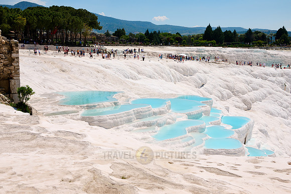 blue pools of Pamukkale travertine terraces