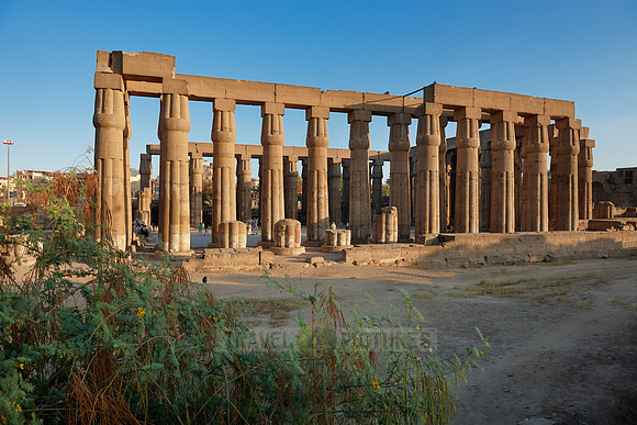 peristyle or Sun Court of Amenhotep III with closed papyrus columns