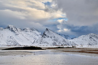 winter landscape with sea and mountains at Sandbotnen, Lofoten