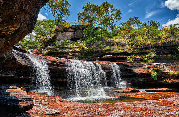 a waterfall at Cano Cristales