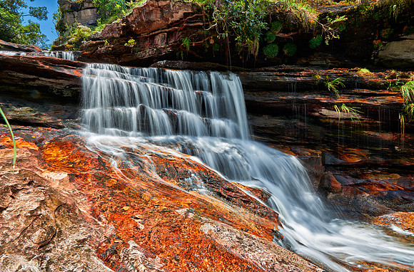a waterfall at Cano Cristales