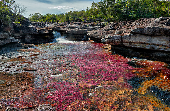 a waterfall at Cano Cristales