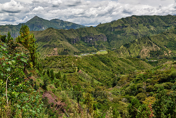landscape of Andes mountains with tombs of Tierradentro