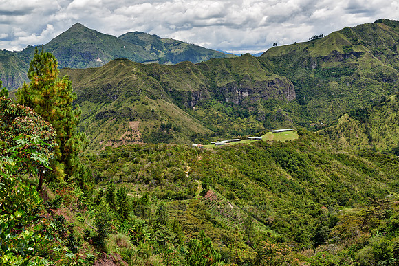 landscape of Andes mountains with tombs of Tierradentro