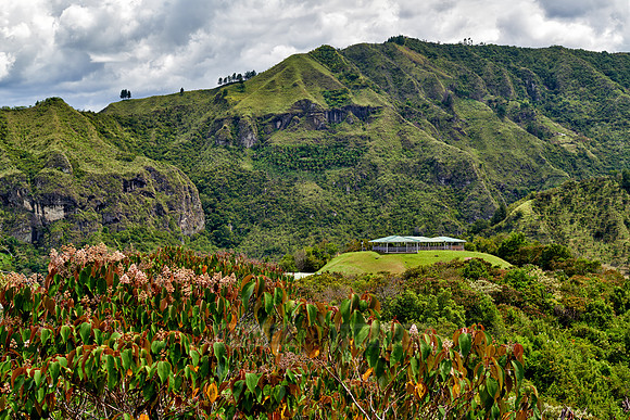 landscape of Andes mountains with tombs of Tierradentro