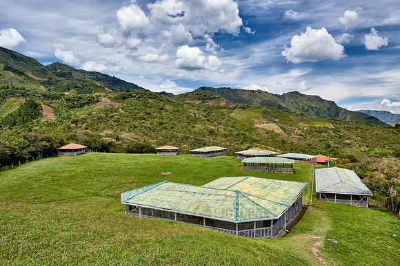landscape of Andes mountains with tombs of Tierradentro