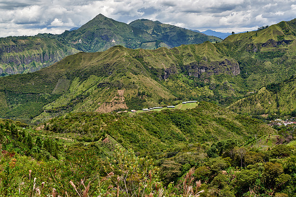 landscape of Andes mountains with tombs of Tierradentro