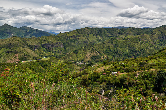 landscape of Andes mountains with tombs of Tierradentro