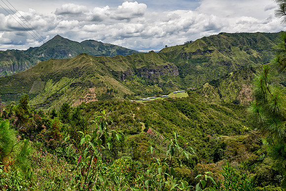 landscape of Andes mountains with tombs of Tierradentro
