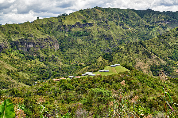landscape of Andes mountains with tombs of Tierradentro