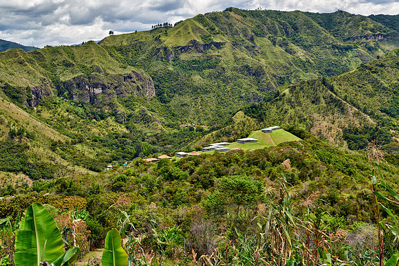 landscape of Andes mountains with tombs of Tierradentro