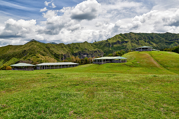 landscape of Andes mountains with tombs of Tierradentro