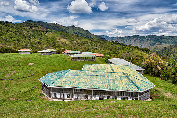 landscape of Andes mountains with tombs of Tierradentro