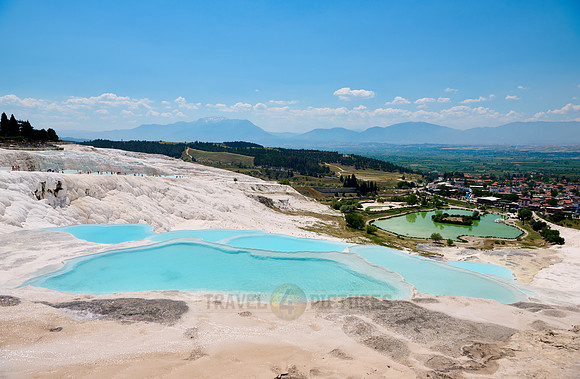 blue pools of Pamukkale travertine terraces