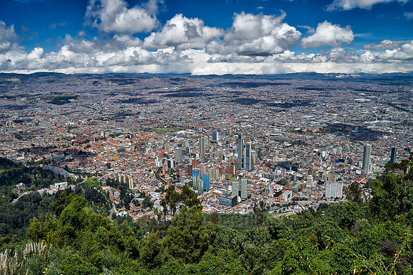 birds eye view from mount Cerro de Monserrate onto Bogota