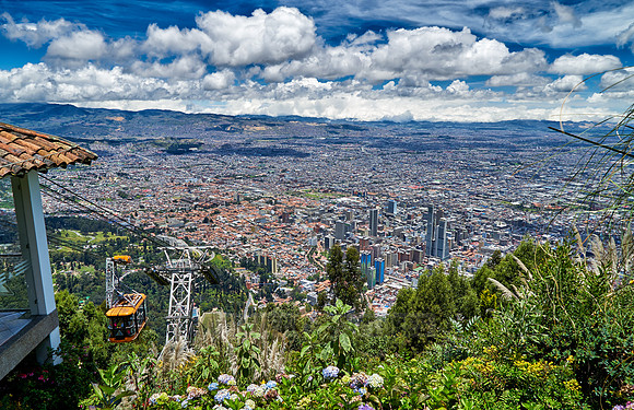 birds eye view from mount Cerro de Monserrate onto Bogota