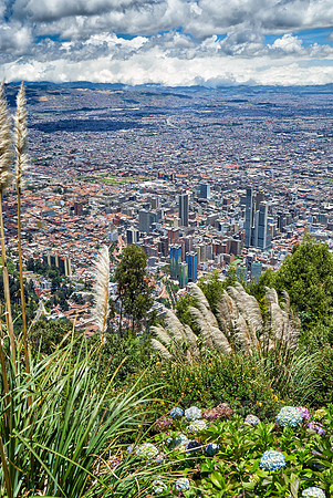 birds eye view from mount Cerro de Monserrate onto Bogota