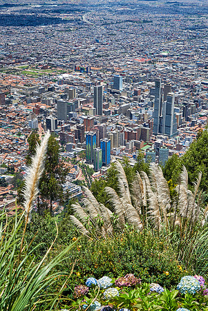 birds eye view from mount Cerro de Monserrate onto Bogota