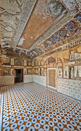 interior shot of brilliant decorated walls and ceiling