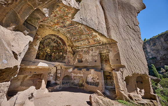 Egritas church with collapsed front wall showing frescos, Ihlara valley