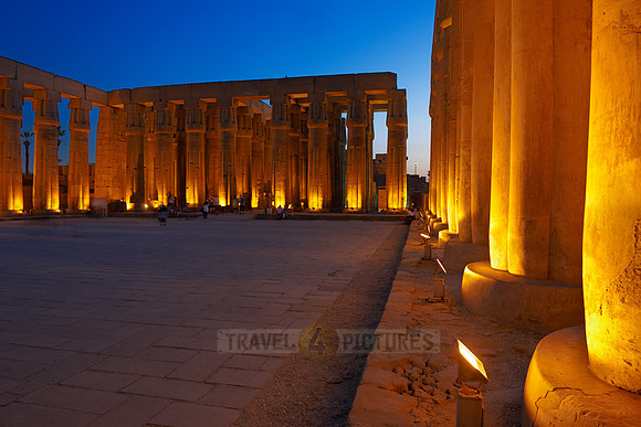 night shot of peristyle or Sun Court of Amenhotep III