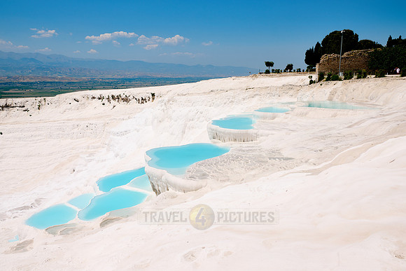 blue pools of Pamukkale travertine terraces