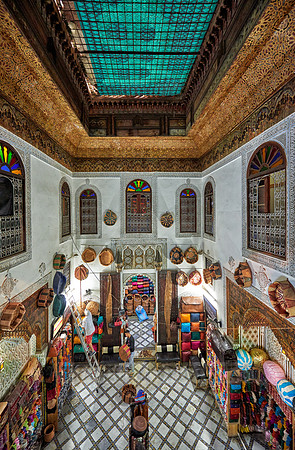 leather shop beneath tannery of Fez