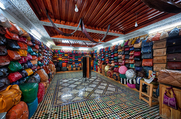 leather shop beneath tannery of Fez