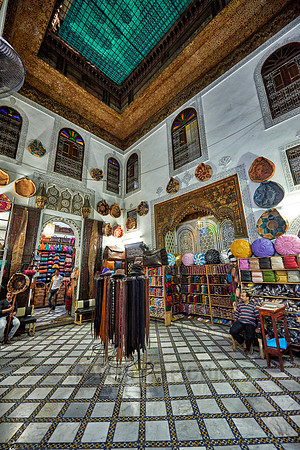 leather shop beneath tannery of Fez
